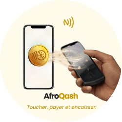 Deux téléphones en contact NFC échangeant un paiement AfroQash